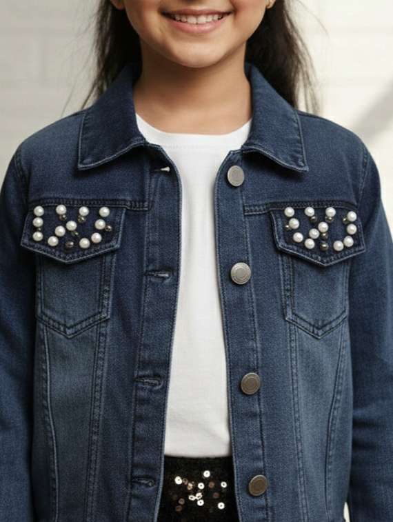girls collared long sleeve denim jacket - 22335684 -  Standard Image - 1