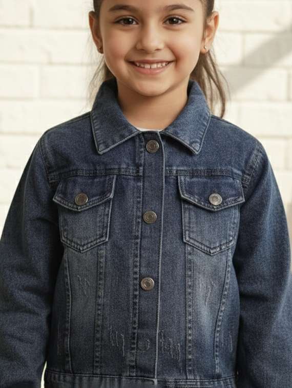girls collared long sleeve denim jacket - 22335685 -  Standard Image - 1