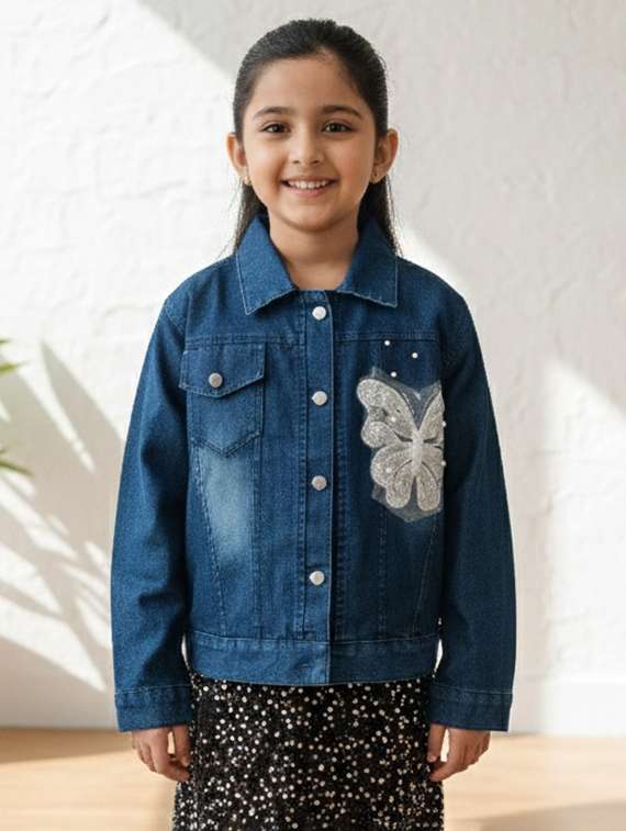 girls collared long sleeve denim jacket