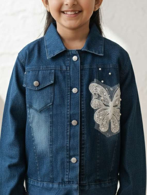 girls collared long sleeve denim jacket - 22335686 -  Standard Image - 1