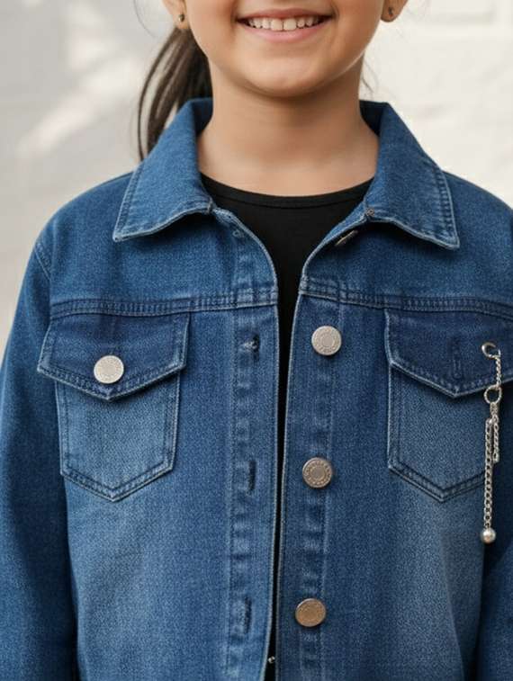 girls collared long sleeve denim jacket - 22335687 -  Standard Image - 1