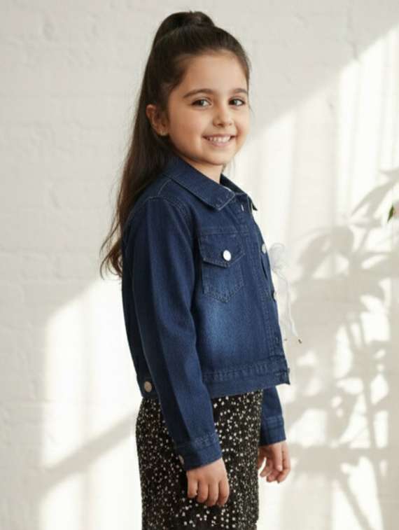 girls collared long sleeve denim jacket - 22335688 -  Standard Image - 1