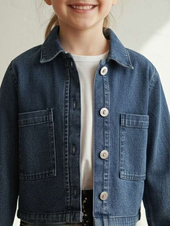 girls collared long sleeve denim jacket - 22335689 -  Standard Image - 1