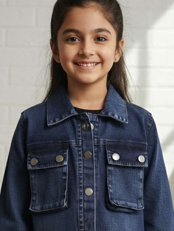 girls collared long sleeve denim jacket - 22335690 -  Standard Image - 1