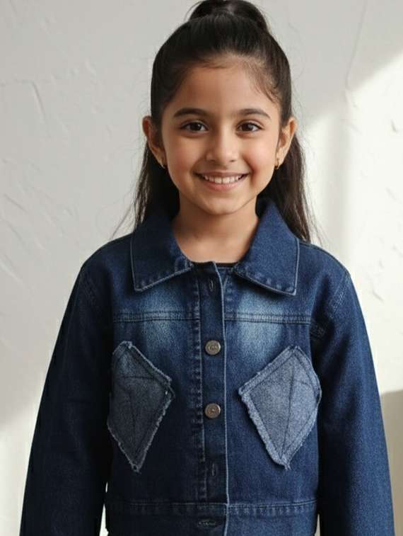 girls collared long sleeve denim jacket - 22335692 -  Standard Image - 1