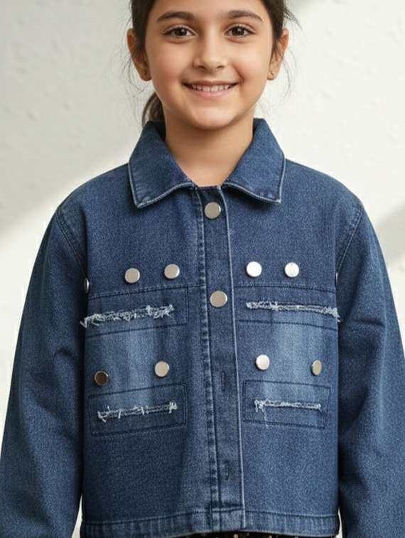 girls collared long sleeve denim jacket - 22335693 -  Standard Image - 1