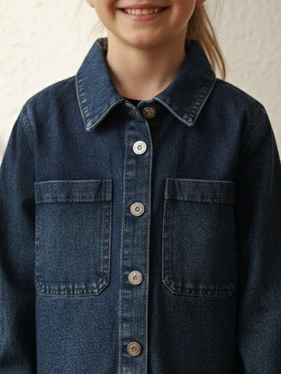 girls collared long sleeve denim jacket - 22335694 -  Standard Image - 1