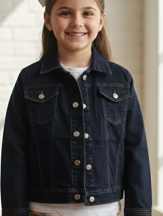 girls collared long sleeve denim jacket - 22335696 -  Standard Image - 1