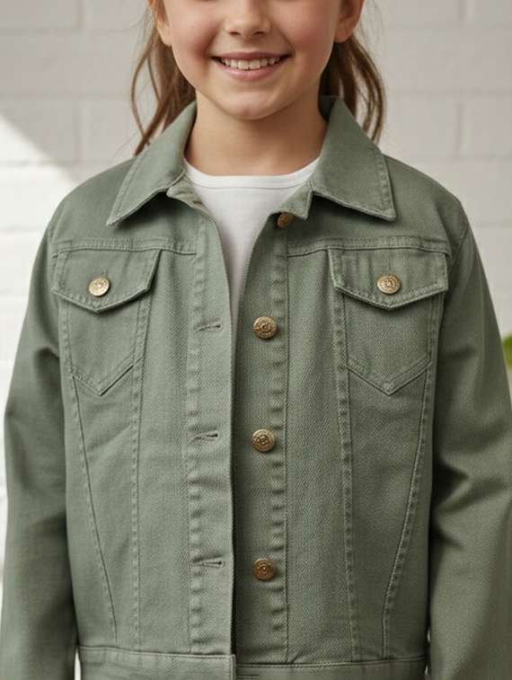 girls collared long sleeve denim jacket - 22335697 -  Standard Image - 1