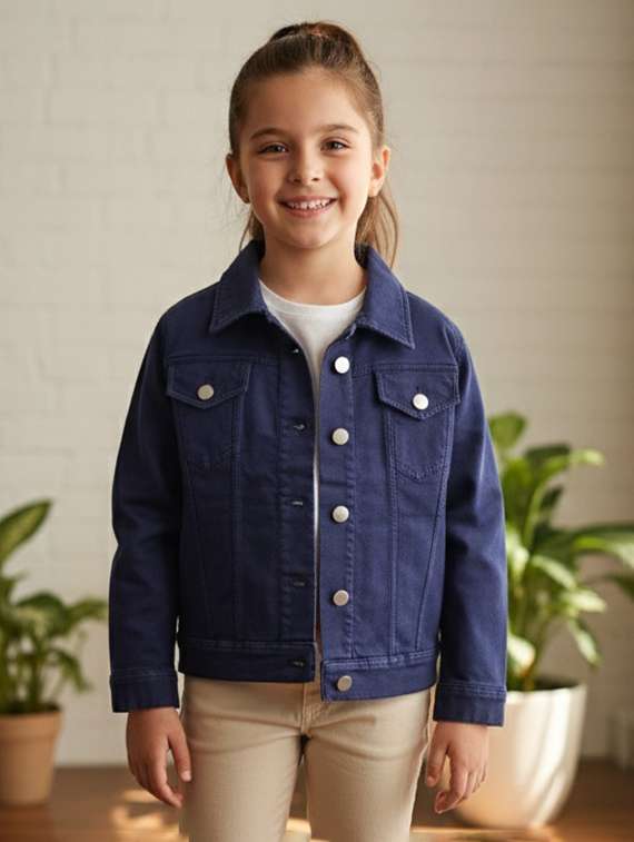 girls collared long sleeve denim jacket