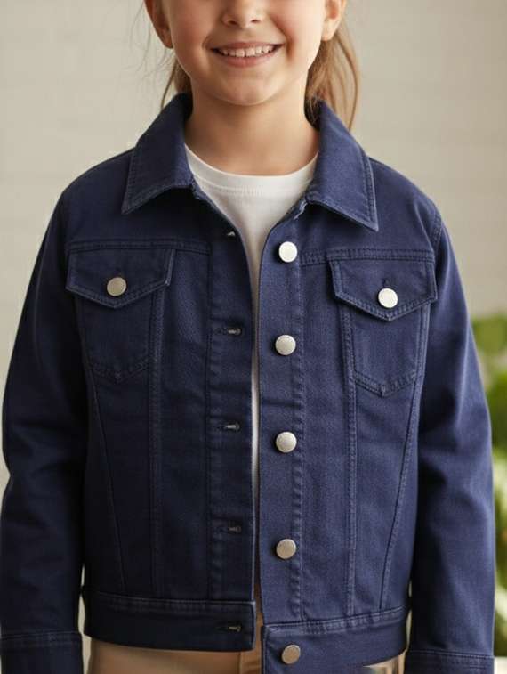 girls collared long sleeve denim jacket - 22335699 -  Standard Image - 1