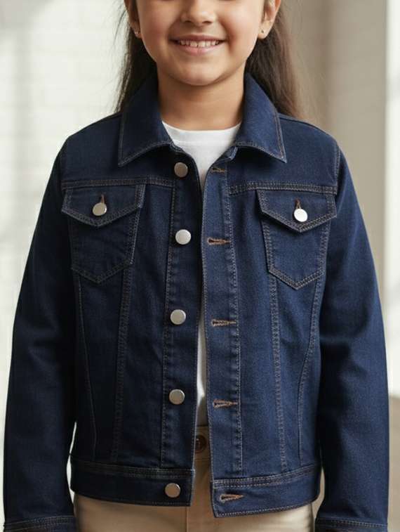 girls collared long sleeve denim jacket - 22335702 -  Standard Image - 1