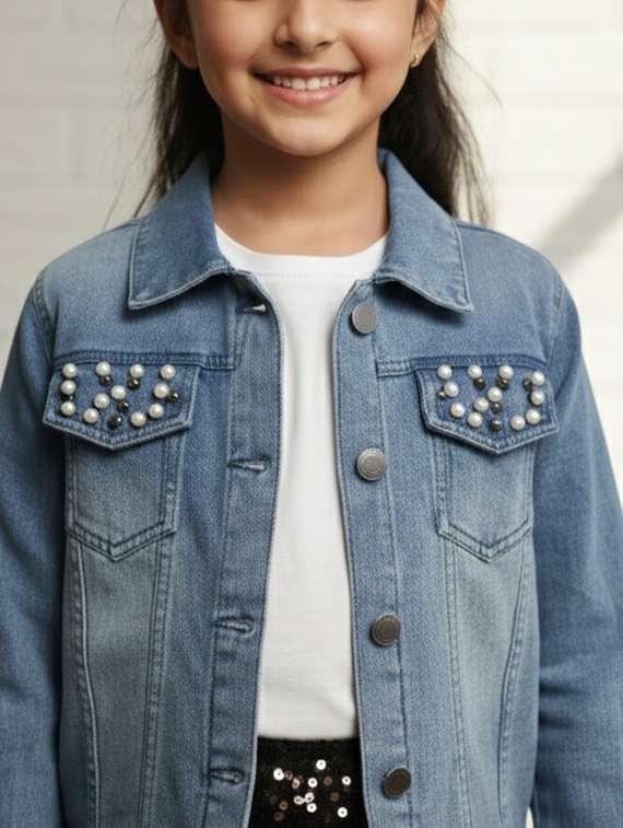 girls collared long sleeve denim jacket - 22335703 -  Standard Image - 1