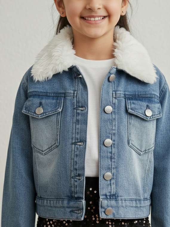 girls collared long sleeve denim jacket - 22335704 -  Standard Image - 1