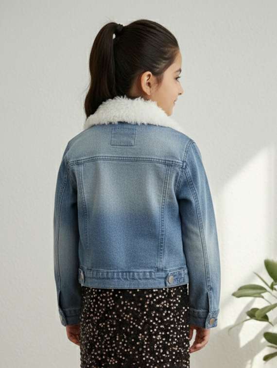girls collared long sleeve denim jacket - 22335704 -  Standard Image - 4