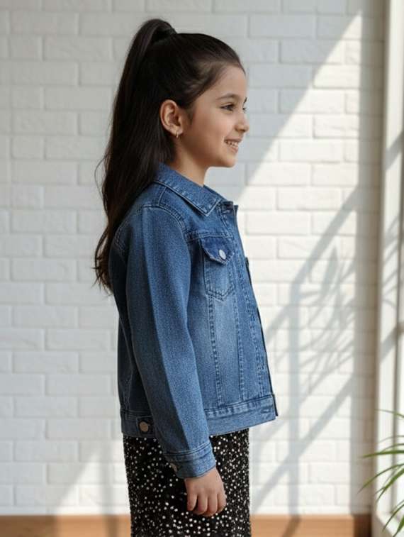 girls collared long sleeve denim jacket - 22335705 -  Standard Image - 1