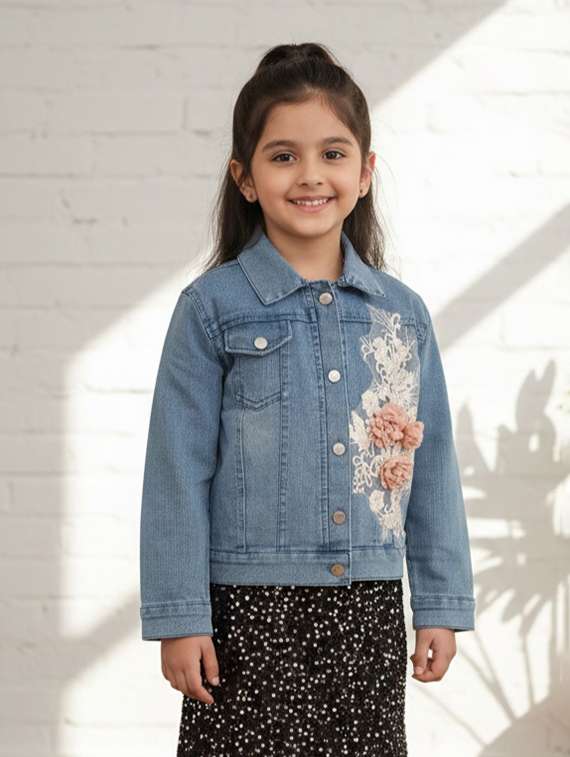 girls collared long sleeve denim jacket