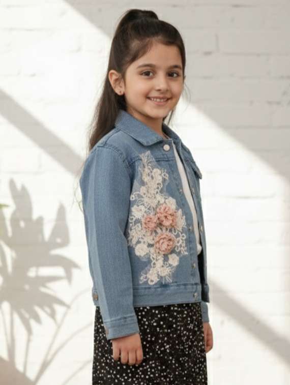 girls collared long sleeve denim jacket - 22335706 -  Standard Image - 1