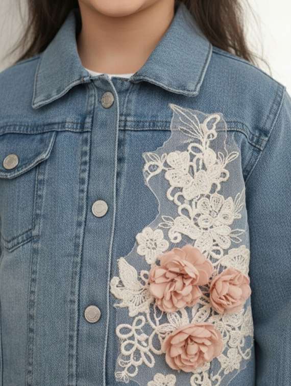 girls collared long sleeve denim jacket - 22335706 -  Standard Image - 4