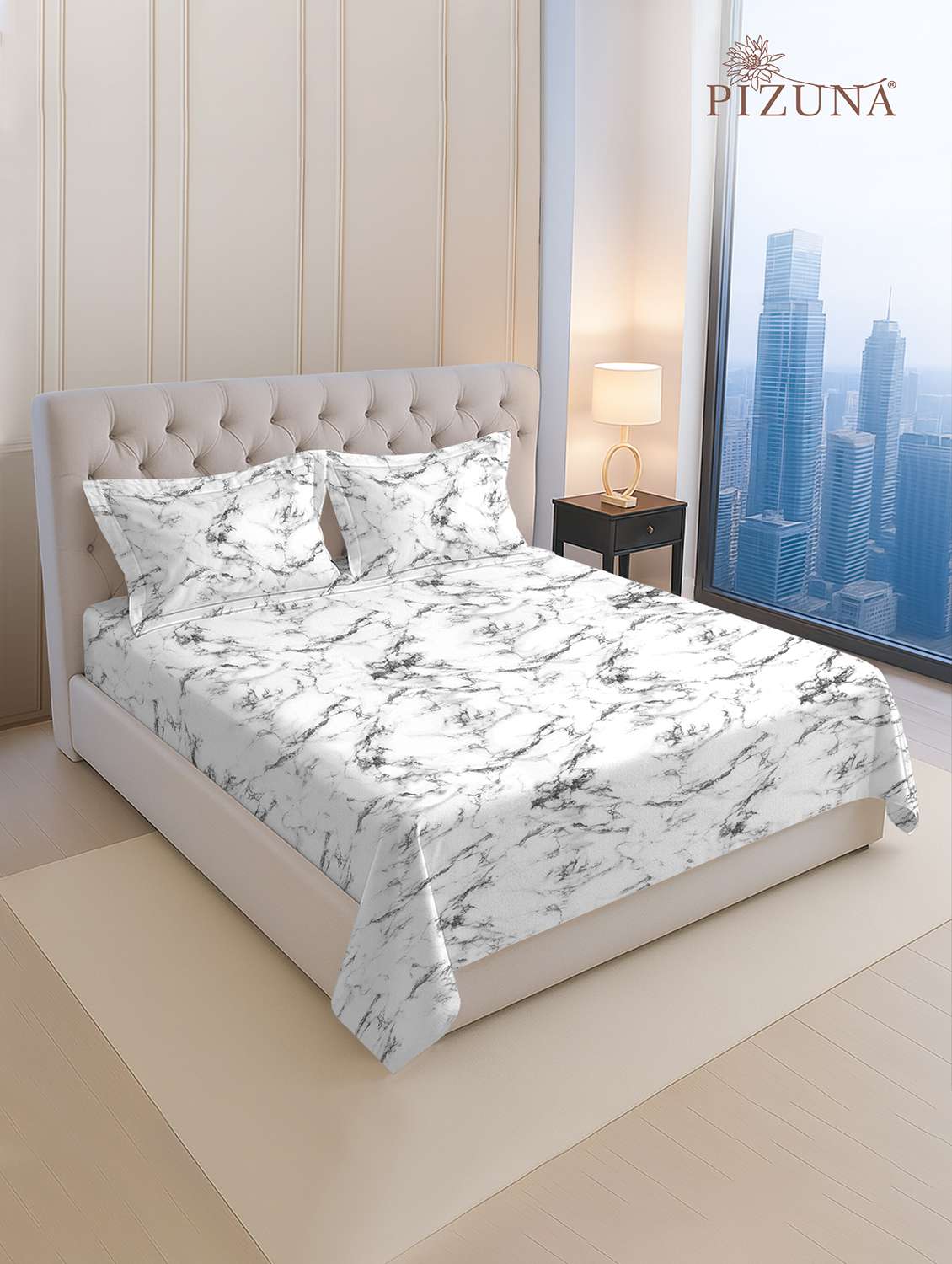 pizuna cotton 400 tc printed bedsheet superking with 2 pillow covers