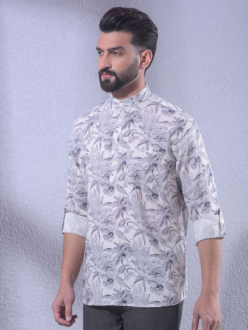 men floral mandarin neck short kurta - 22335716 -  Standard Image - 1