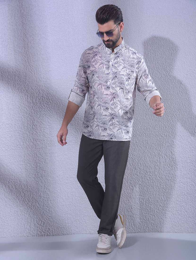 men floral mandarin neck short kurta - 22335716 -  Standard Image - 4