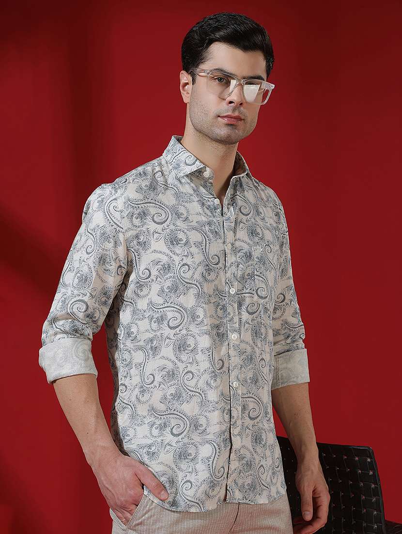 men floral mandarin neck short kurta