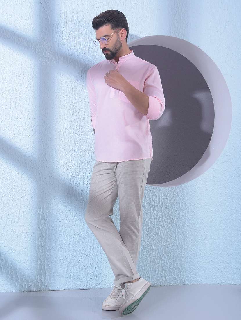 men solid mandarin neck short kurta - 22335719 -  Standard Image - 4