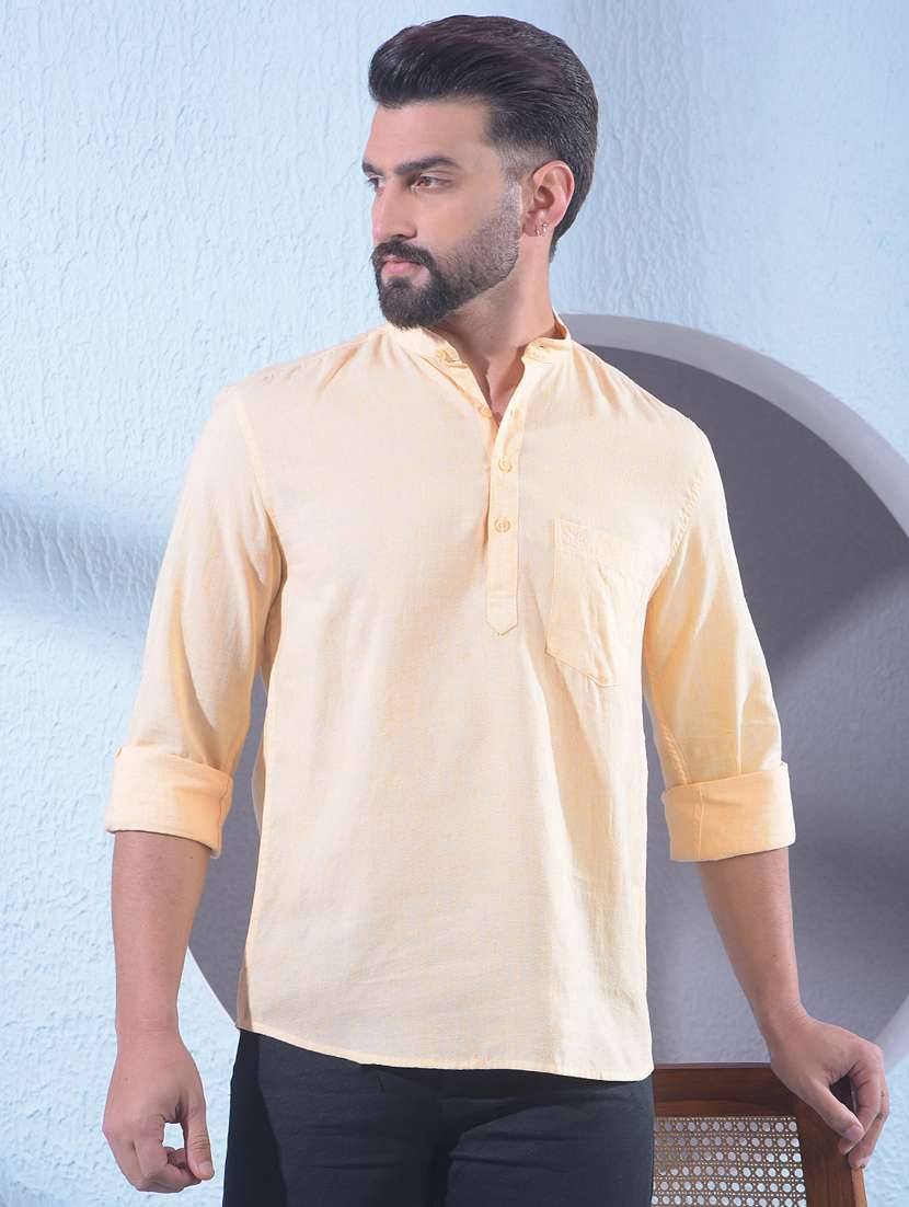 men solid mandarin neck short kurta