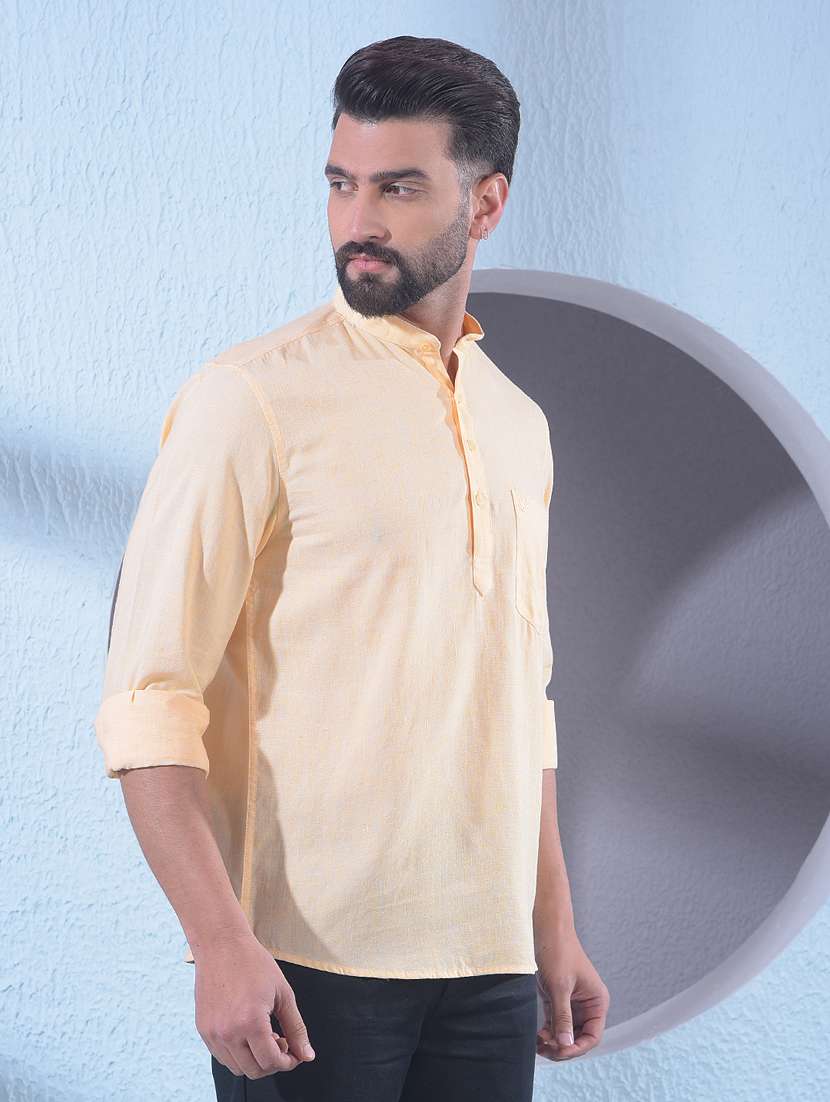 men solid mandarin neck short kurta - 22335720 -  Standard Image - 1