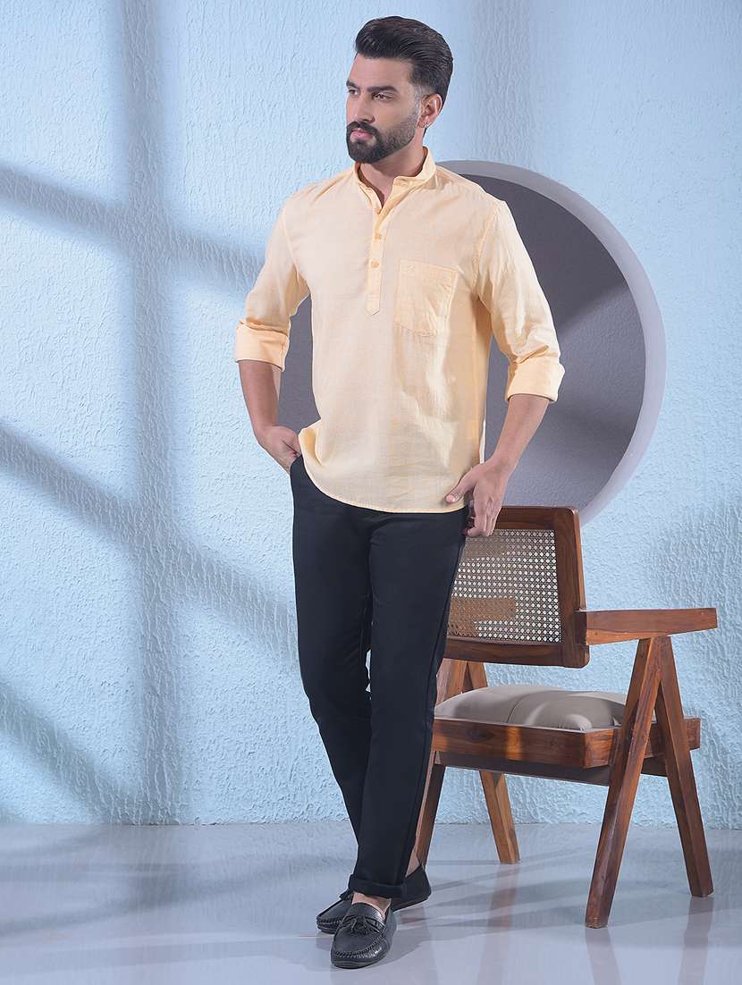men solid mandarin neck short kurta - 22335720 -  Standard Image - 4