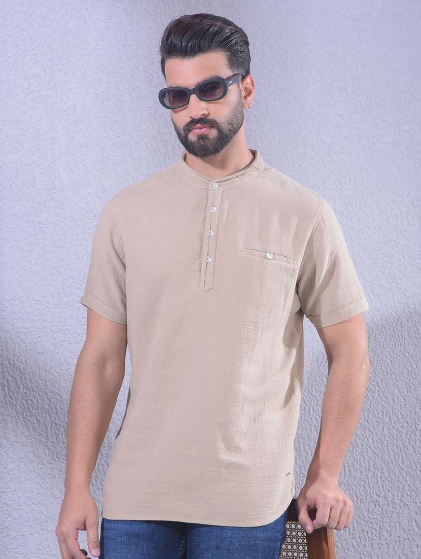 men solid mandarin neck short kurta