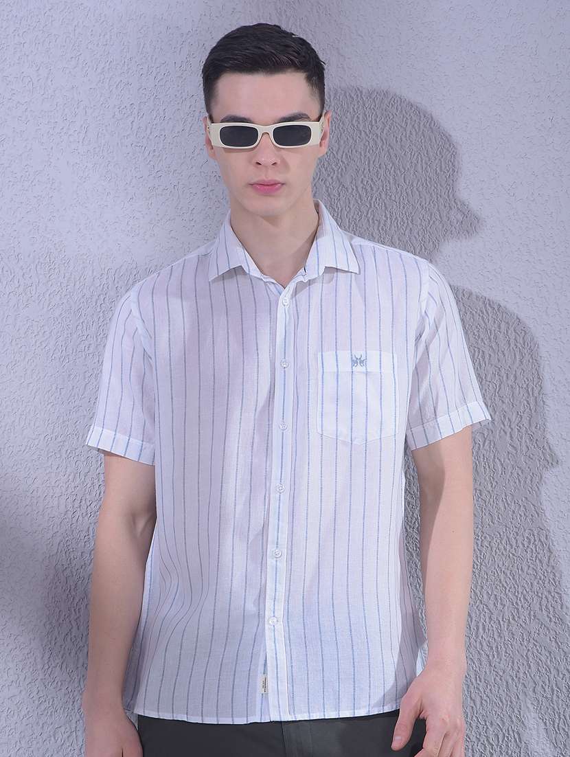 men striped short sleeve regular fit casual shirt