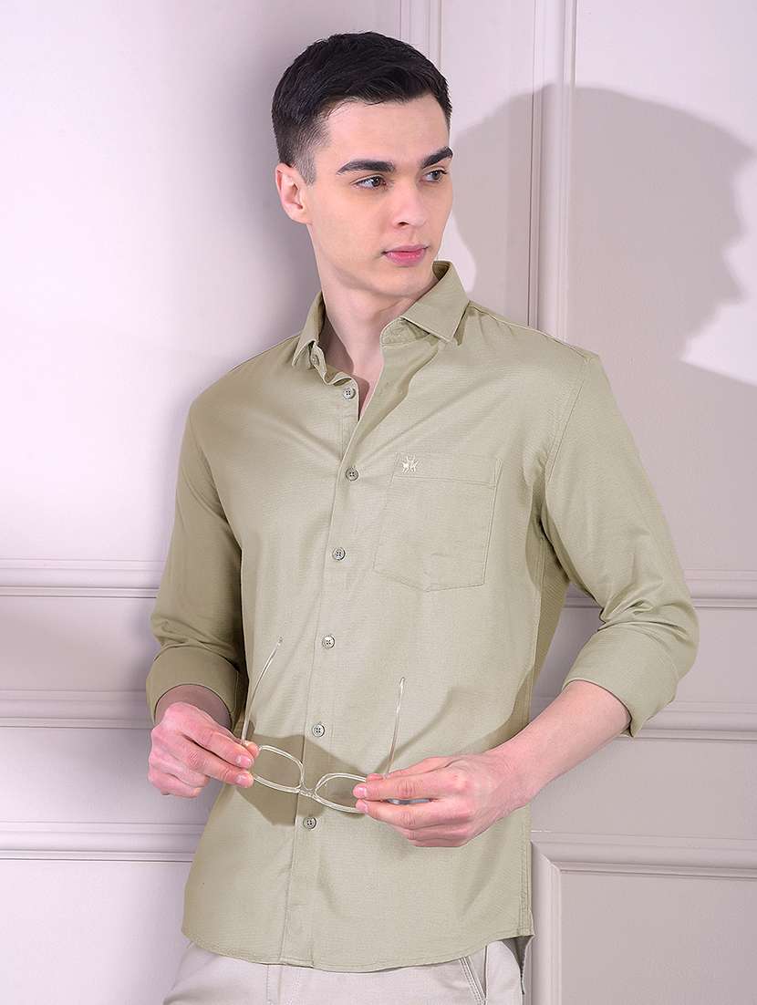 men solid long sleeve slim fit casual shirt