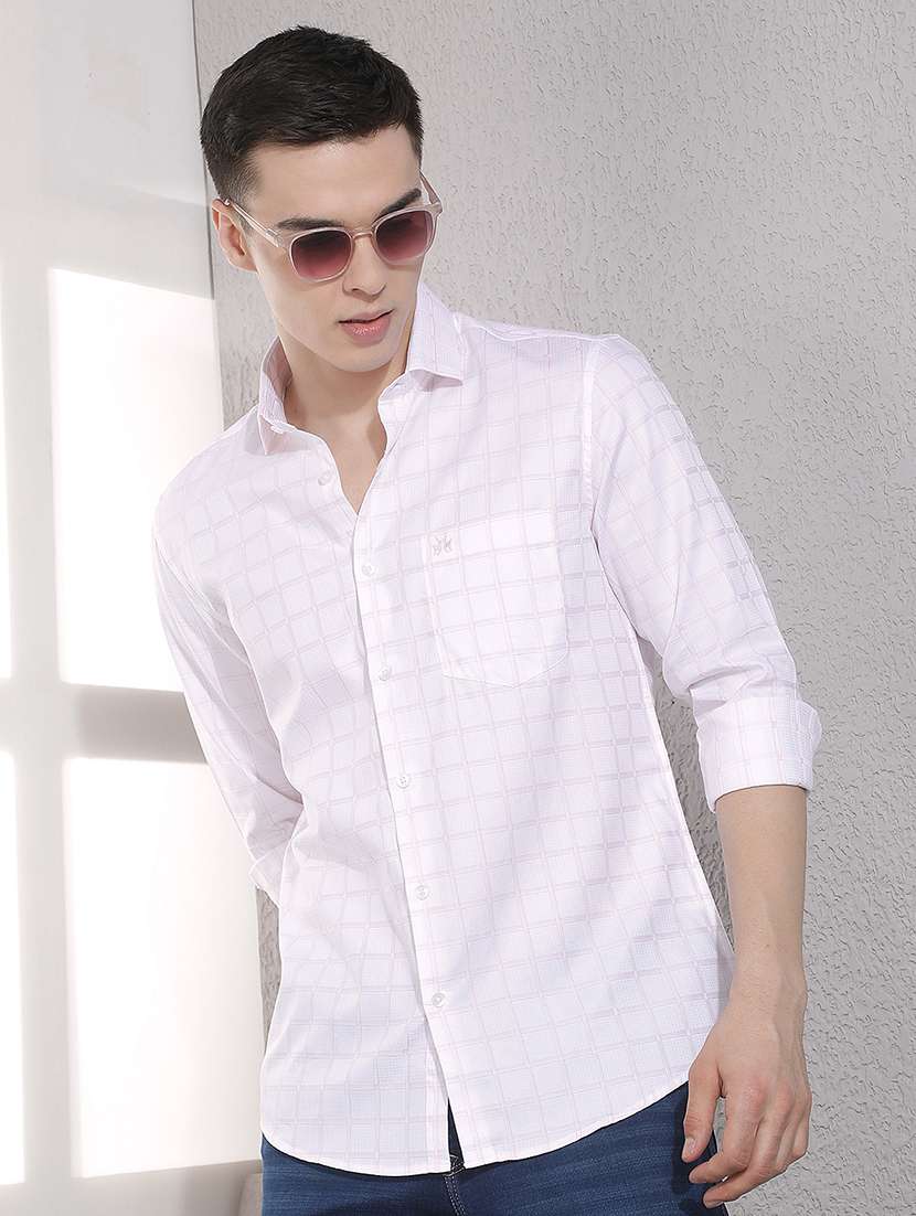 men checkered long sleeve slim fit casual shirt