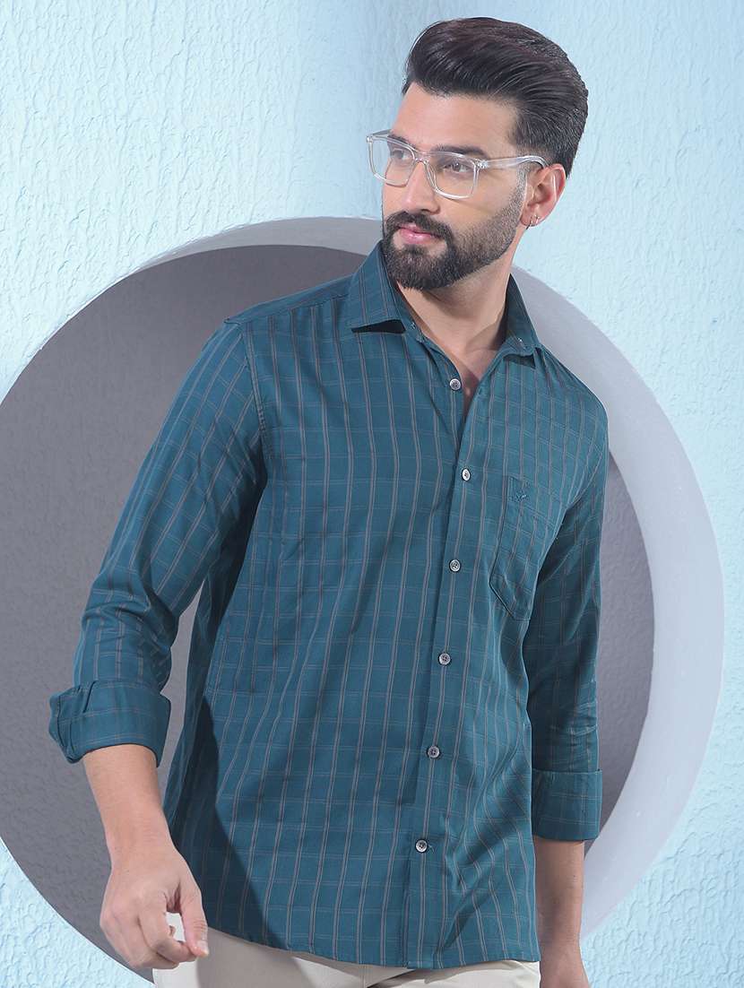 men checkered long sleeve slim fit casual shirt