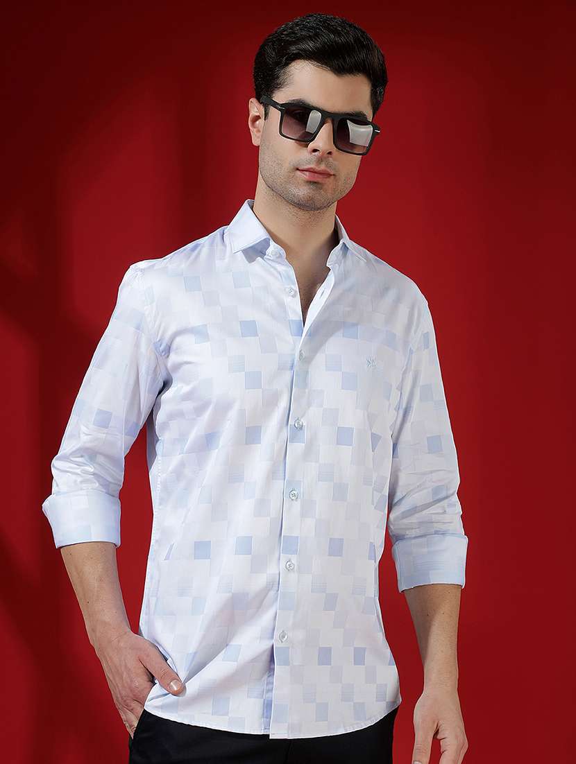 men printed long sleeve slim fit casual shirt