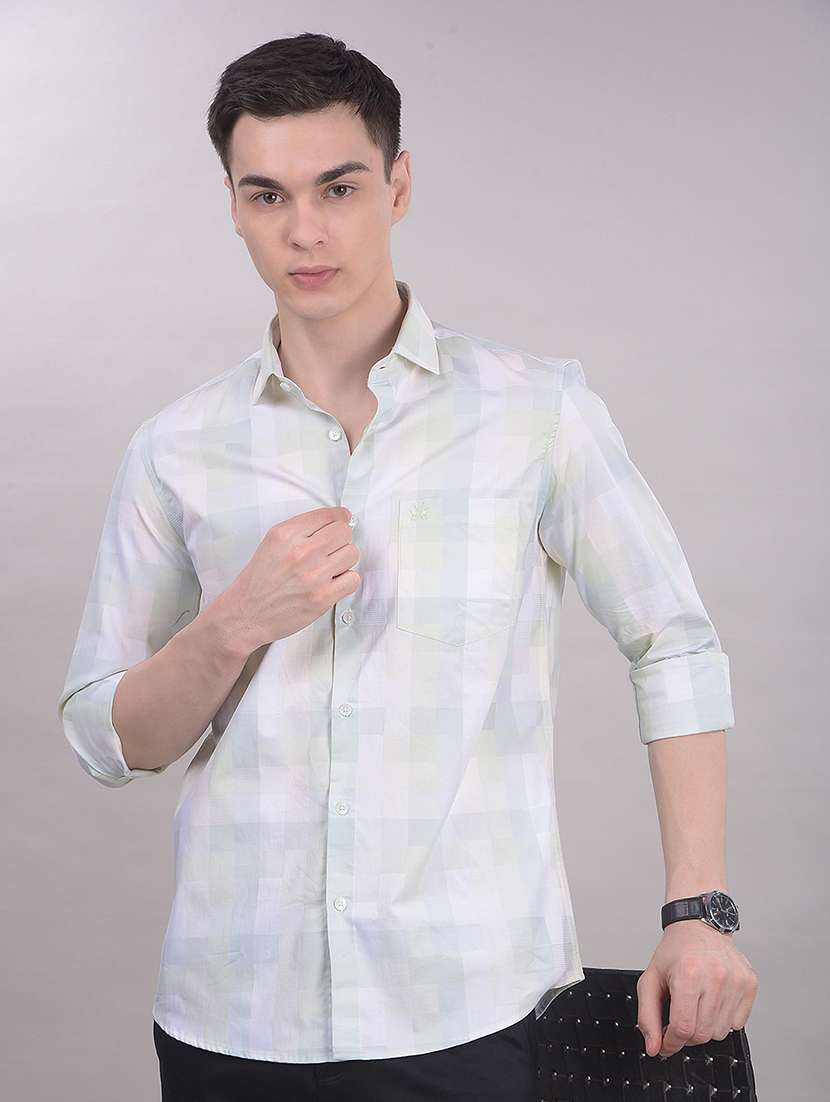 men printed long sleeve slim fit casual shirt