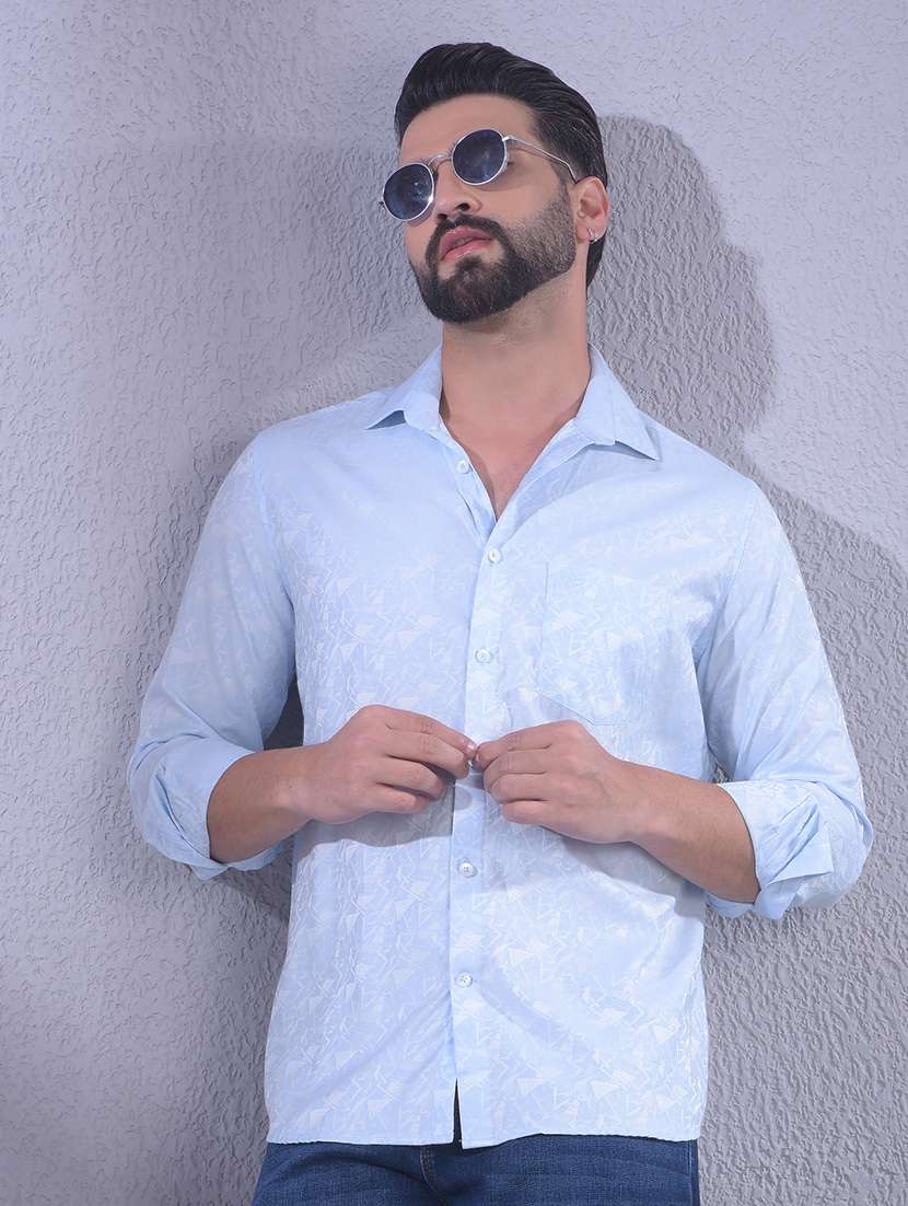 men printed long sleeve slim fit casual shirt