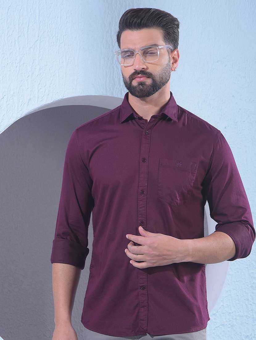 men solid long sleeve slim fit casual shirt