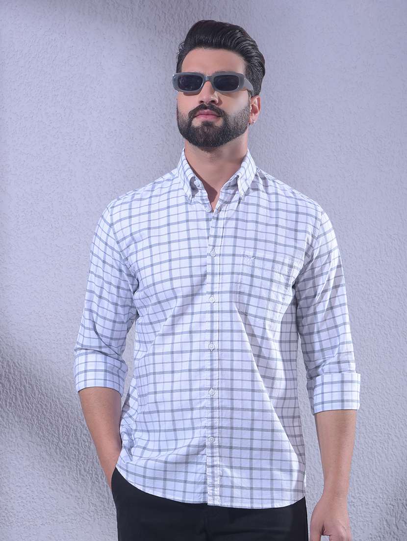 men checkered long sleeve slim fit casual shirt