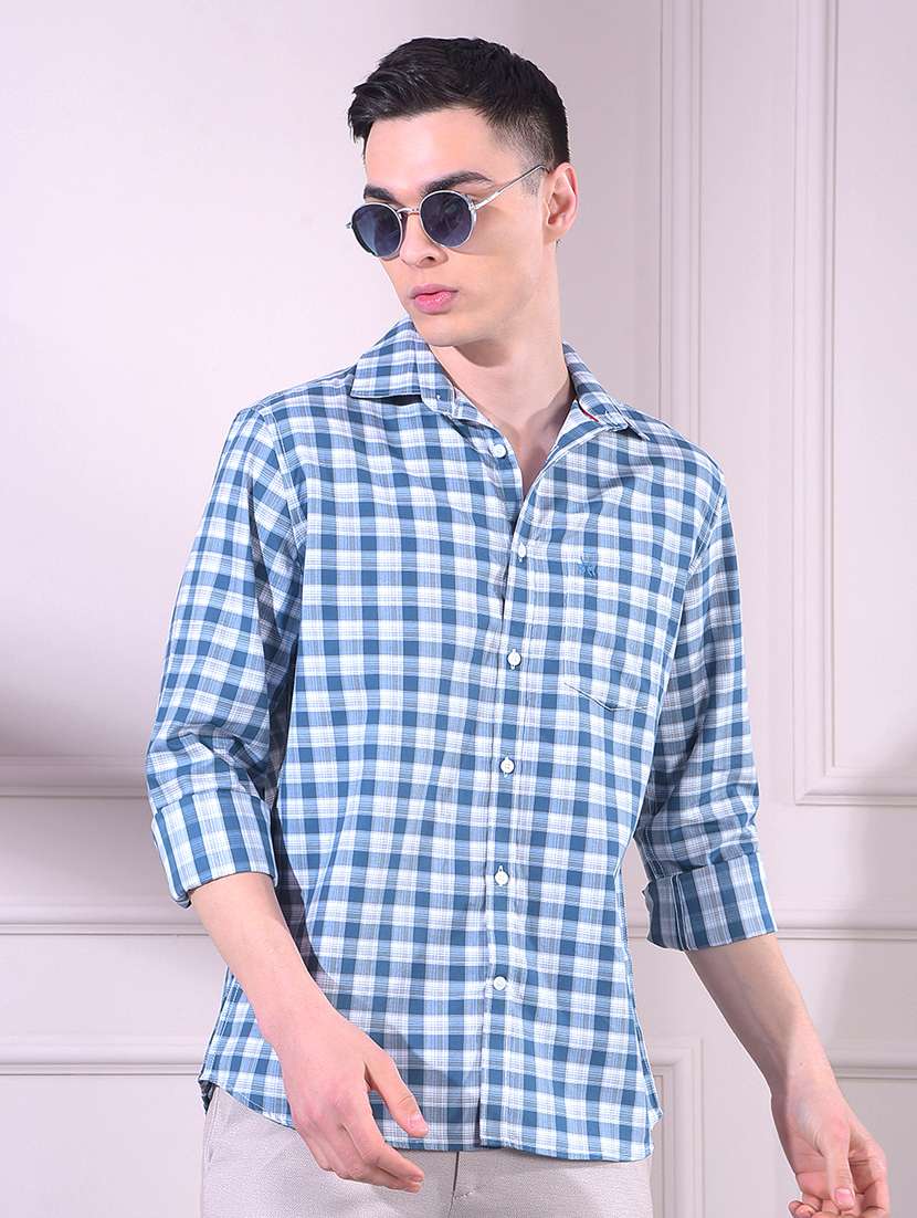 men checkered long sleeve slim fit casual shirt