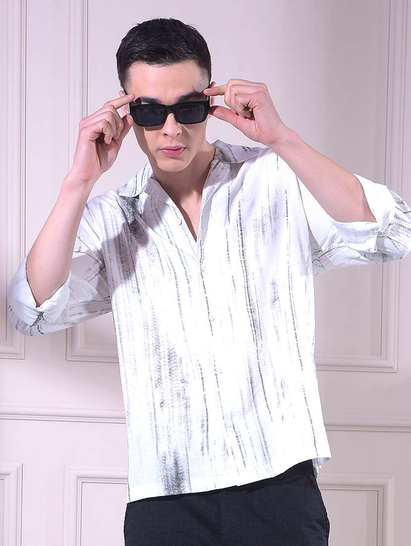 men printed long sleeve slim fit casual shirt