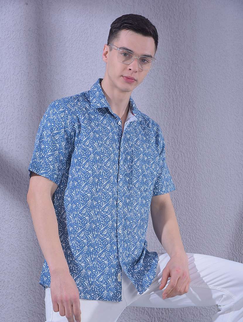 men printed short sleeve regular fit casual shirt