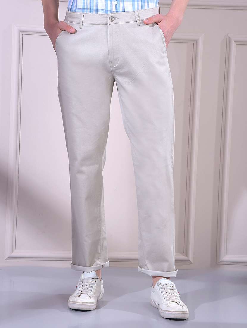 men solid mid rise chinos casual trouser