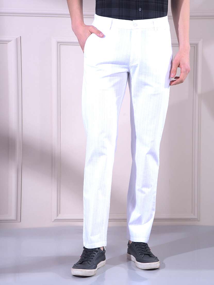 men striped mid rise chinos casual trouser