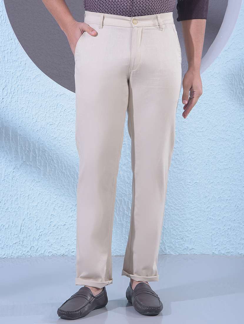 men solid mid rise chinos casual trouser