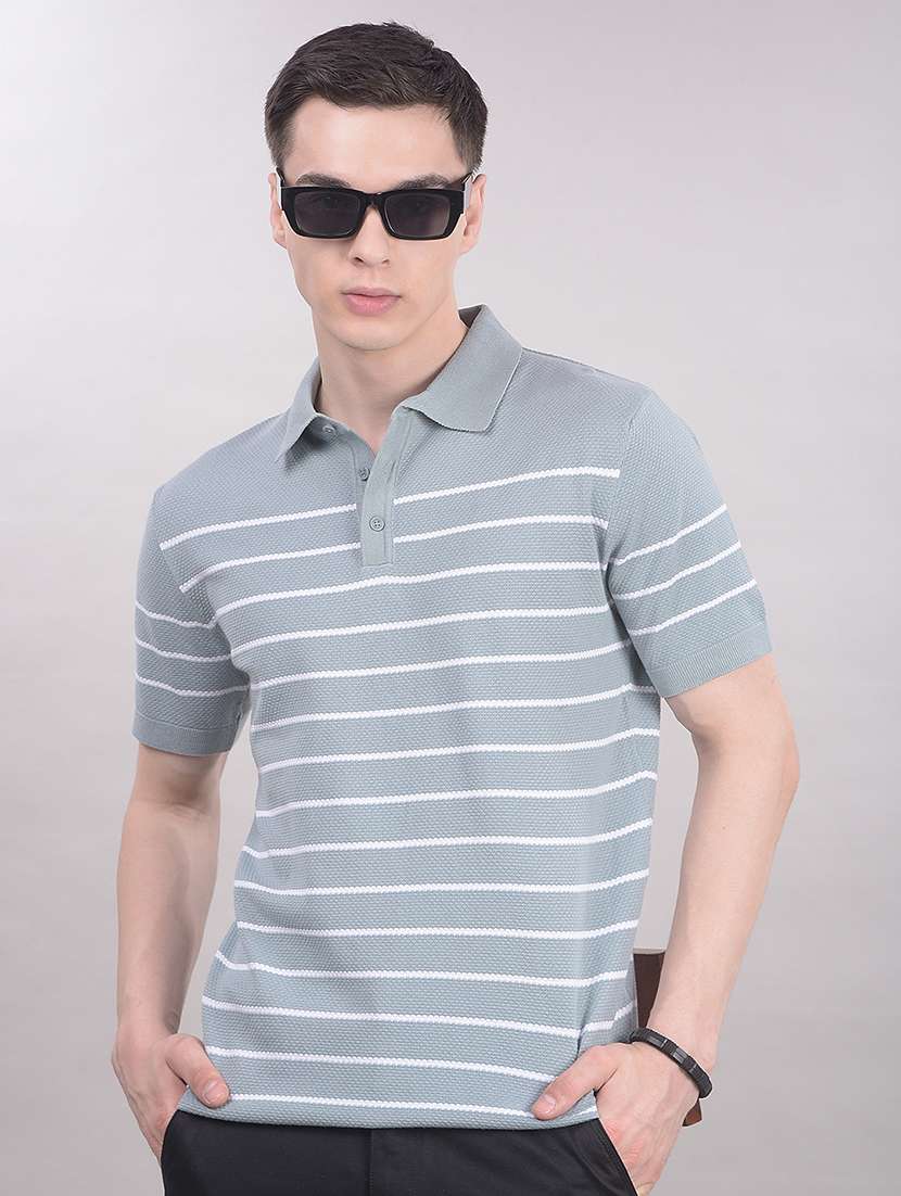 men striped short sleeve regular fit polo t-shirt