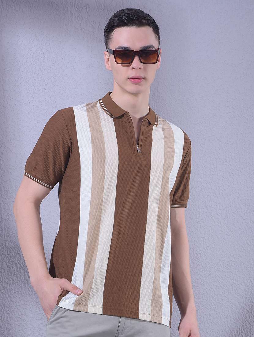men striped short sleeve regular fit polo t-shirt