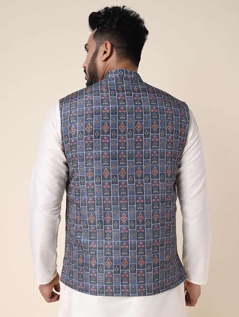 men printed mandarin neck regular fit nehru jacket - 22336101 -  Standard Image - 1